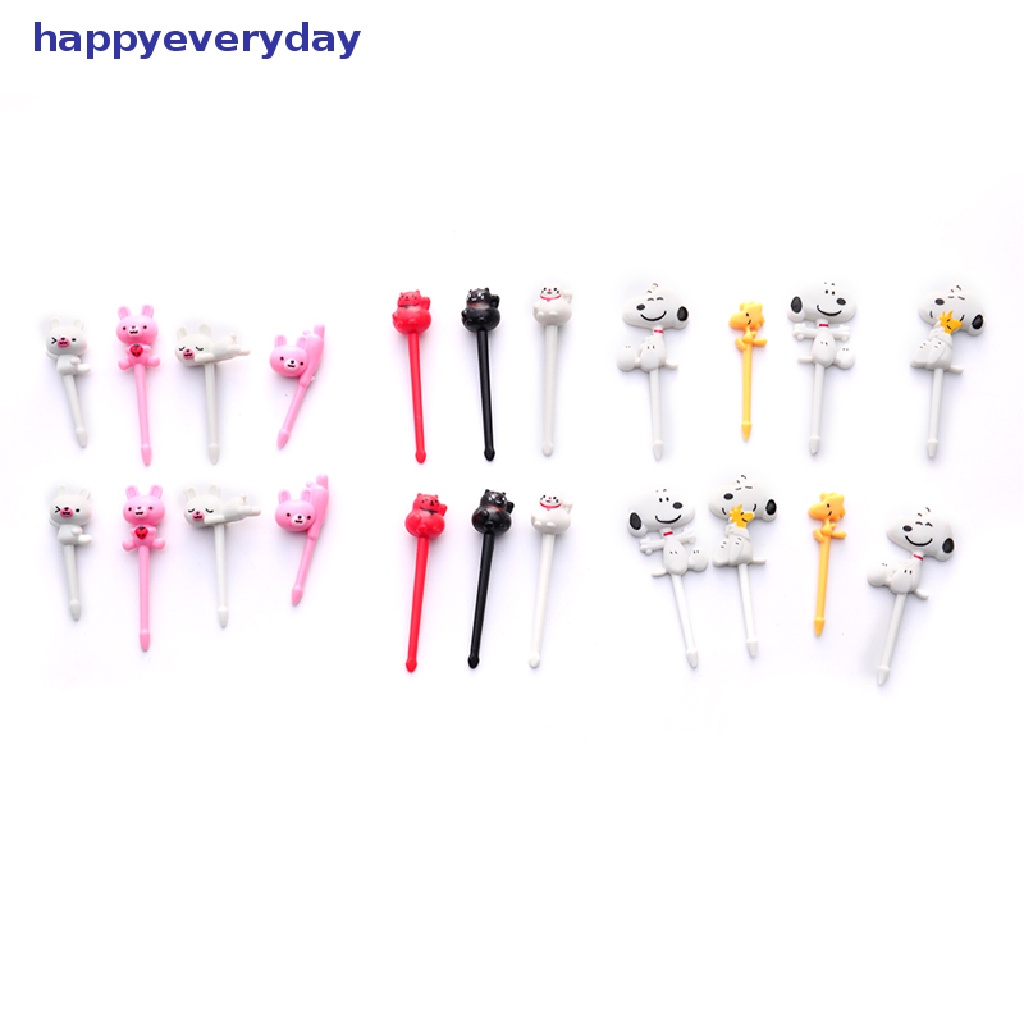 [happy] 6pcs Kartun Lucky Cat Dog Bentuk Makanan Buah Garpu Picks Set Dessert Aksesoris [ID]