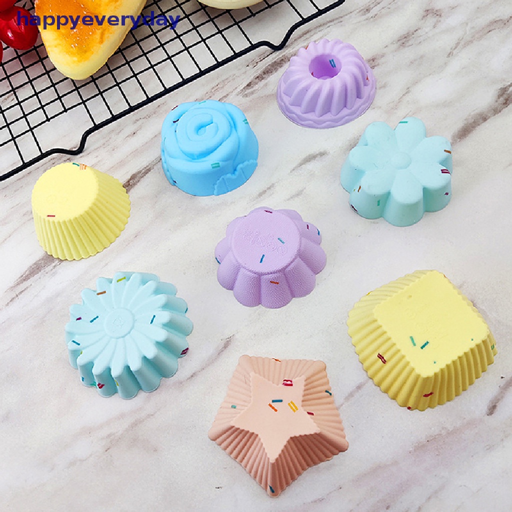 [happy] Silicone Mold Cupcake Reusable Cetakan Kue Muffin Baking DIY Alat Kue Kering Dapur [ID]