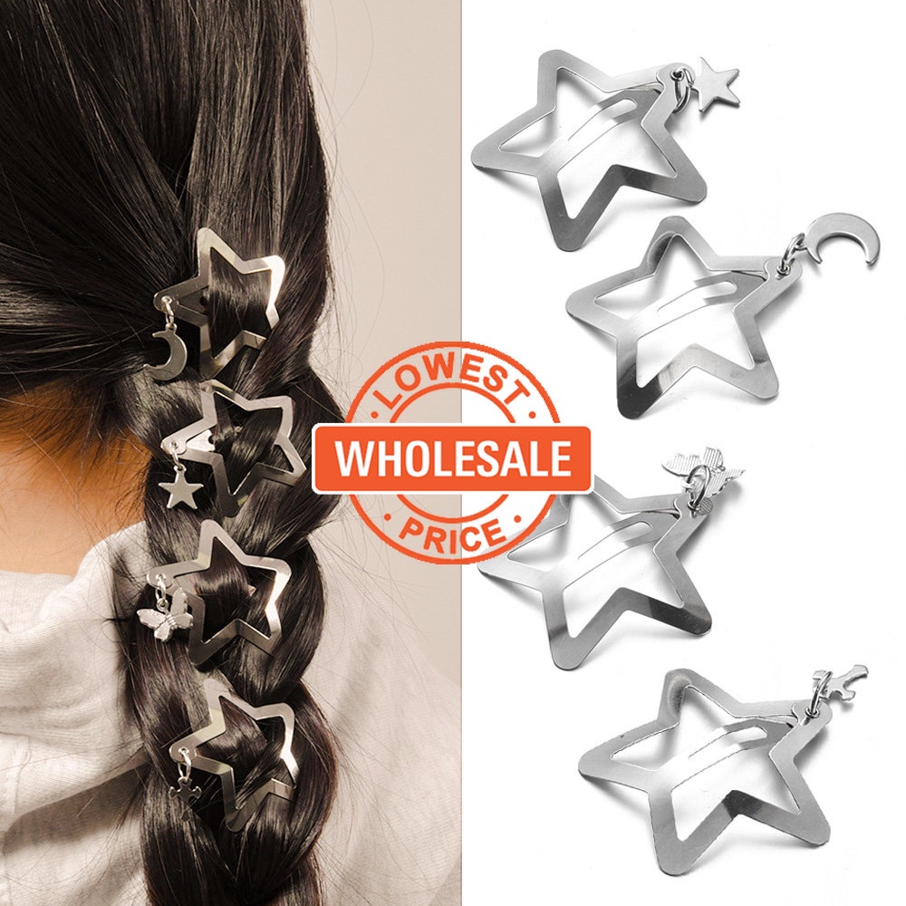 [Harga Grosir] Y2K Style Silver Star Hairpin/Hairclip BB Bintang Berongga Perak/Fashion Cewek Poni Hiasan Kepala/Aksesoris Klip Rambut Logam Lucu Manis