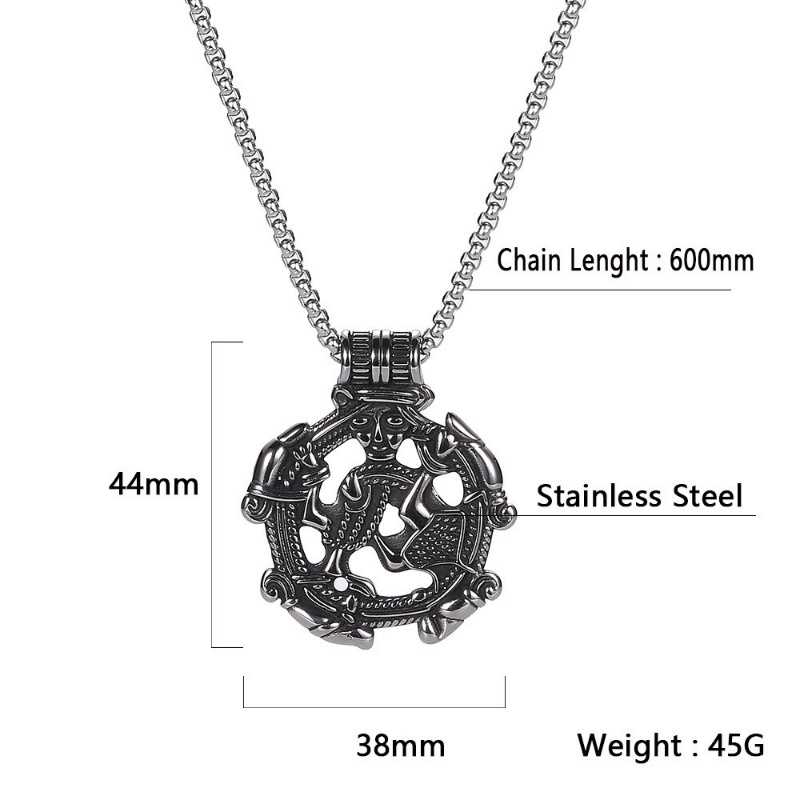 [X C Kalung] Baru Silvery Vintage Viking Bajak Laut Berongga Keluar Titanium Steel Liontin Punk Hip Hop Stainless Steel Kalung Hadiah Pesta Ulang Tahun Untuk Pria Dan Wanita