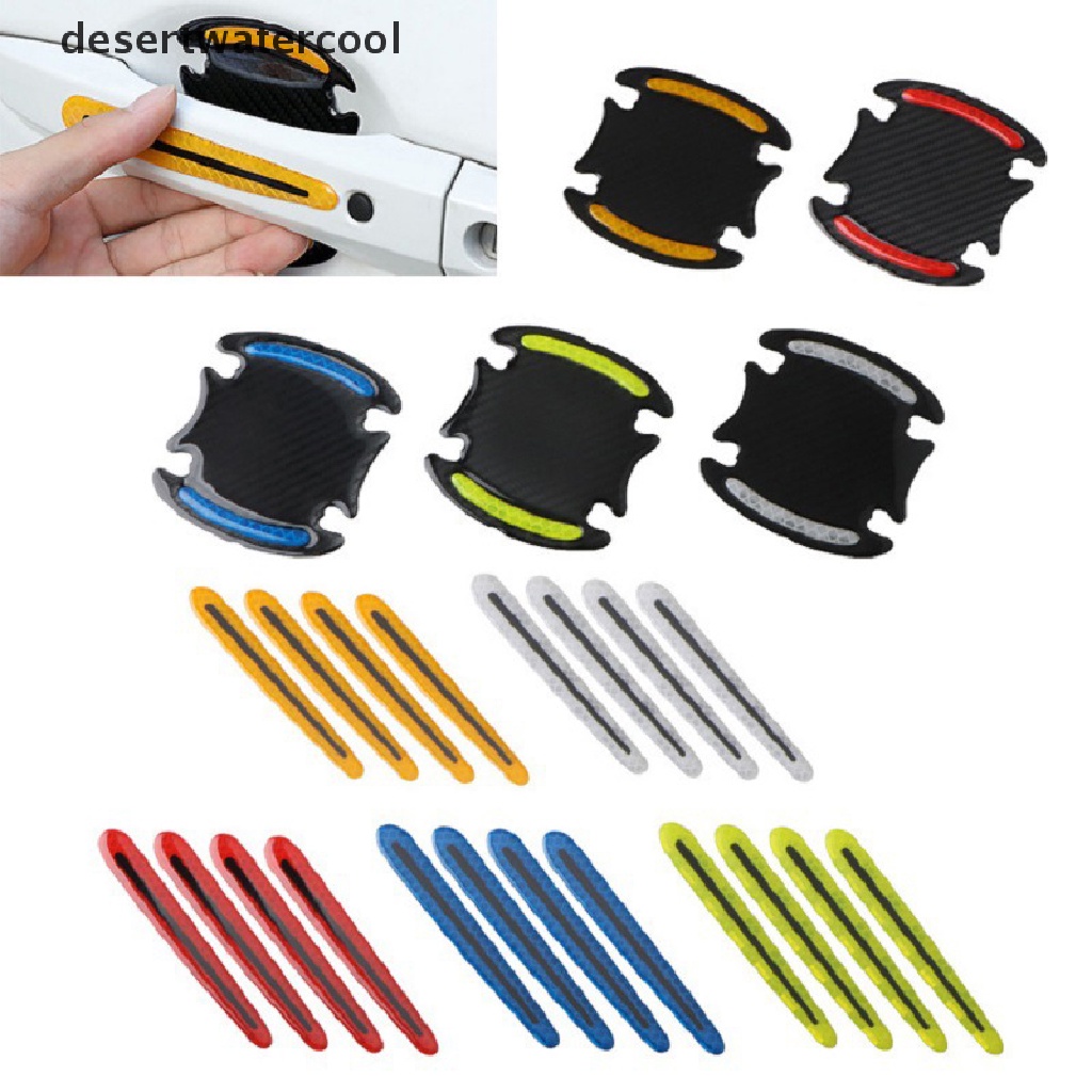 Deid 4pcs Handle Pintu Stiker 3D Serat Karbon Gagang Pintu Mobil Cat Scratch Protector Sticker Auto Door Handle Scratch Cover Universal Martijn