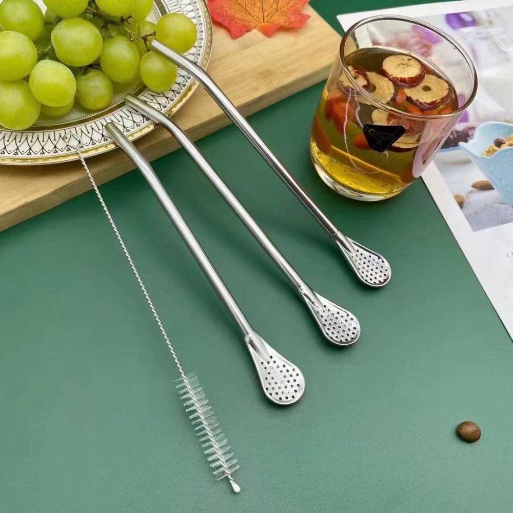 [Elegan] Sedotan Reusable Mudah Dibersihkan Sendok Kopi Jus Buah304Stainless Steel Milk Tea Stirring Spoon