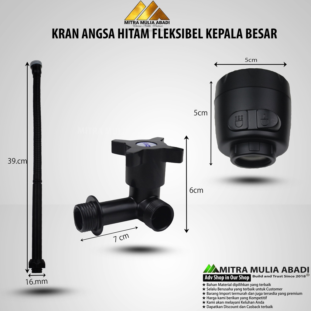 Keran / Kran Angsa Hitam Flexible Besar / Keran Stainless Hitam Dop