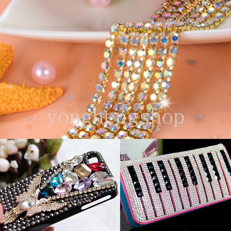 1m Colorful Kaca Kristal Berlian Imitasi Rantai Trim2/2.5mm Jahitan Rantai Sew-On Lem Di Cangkir Rantai DIY Kerajinan Tas Aksesoris Pakaian Dekorasi