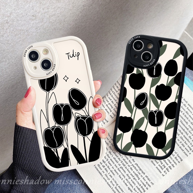 Ins Fashion Seni Sederhana Bunga Tulip Hitam Pasangan Ponsel Case Untuk Infinix Hot 10 Lite 10T 11s 10s Panas9 10 11 Bermain Infinix Note8 Smart 6 5 Silicon Lembut Tpu Penutup Belakang