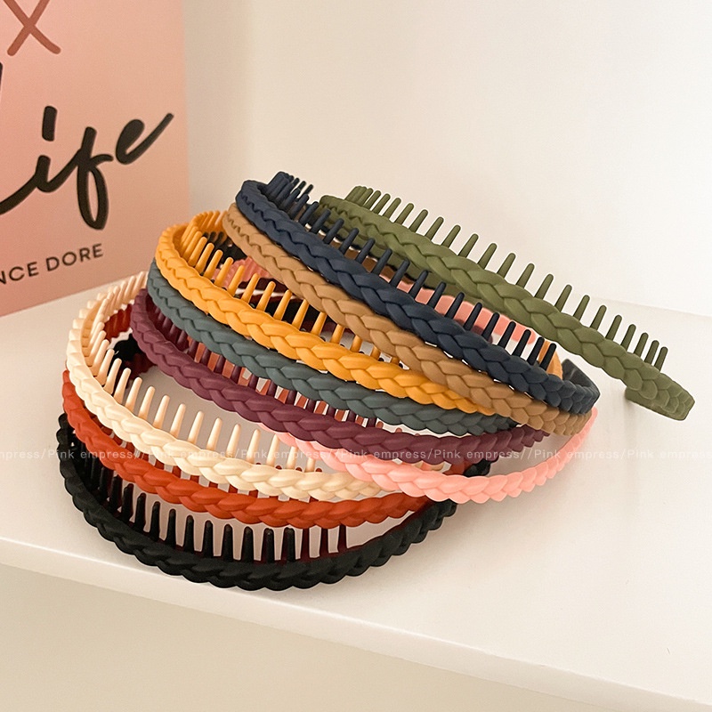 Candy Color Twist Woven Hair Hoop Cuci Muka Penutup Kepala Fashion Rambut Anti Geser