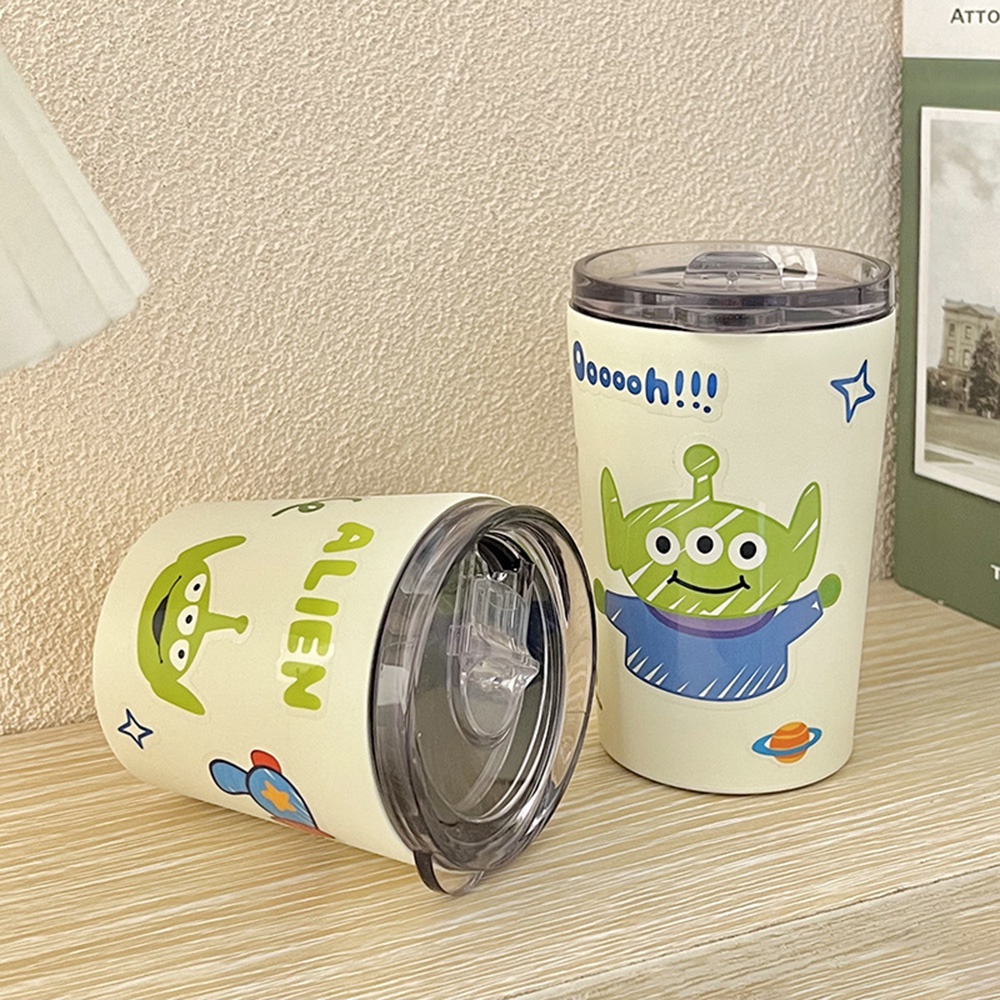 360ml/240ml Strawberry Bear Manyo Cangkir Air Dengan Sedotan Kapasitas Besar Botol Air Lovely Green Three Eyed Monsters ALIEN Vacuum Cup