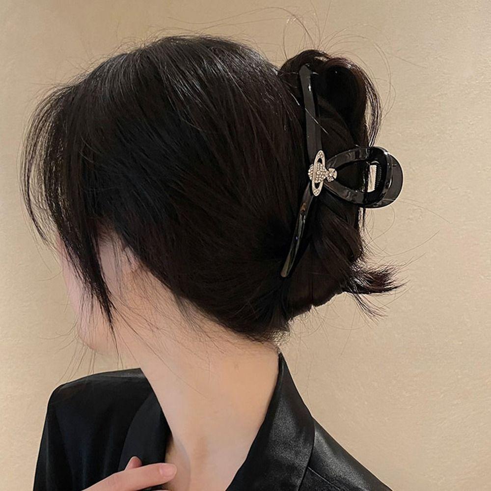 Agustinina Planet Hair Claw Back Head Elegant Retro Shark Clip Hair Clip Diamond Ponytail Holder Besar Ambil Klip Aksesoris Rambut