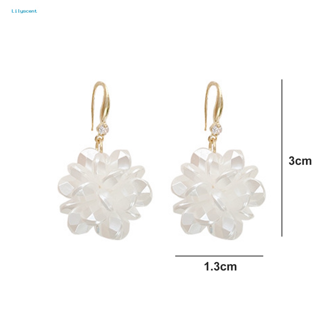 Lilyscent 1pasang Dainty Women Earrings Perhiasan Aksesoris Putih Mengkilap Bunga Menjuntai Anting Temperamen