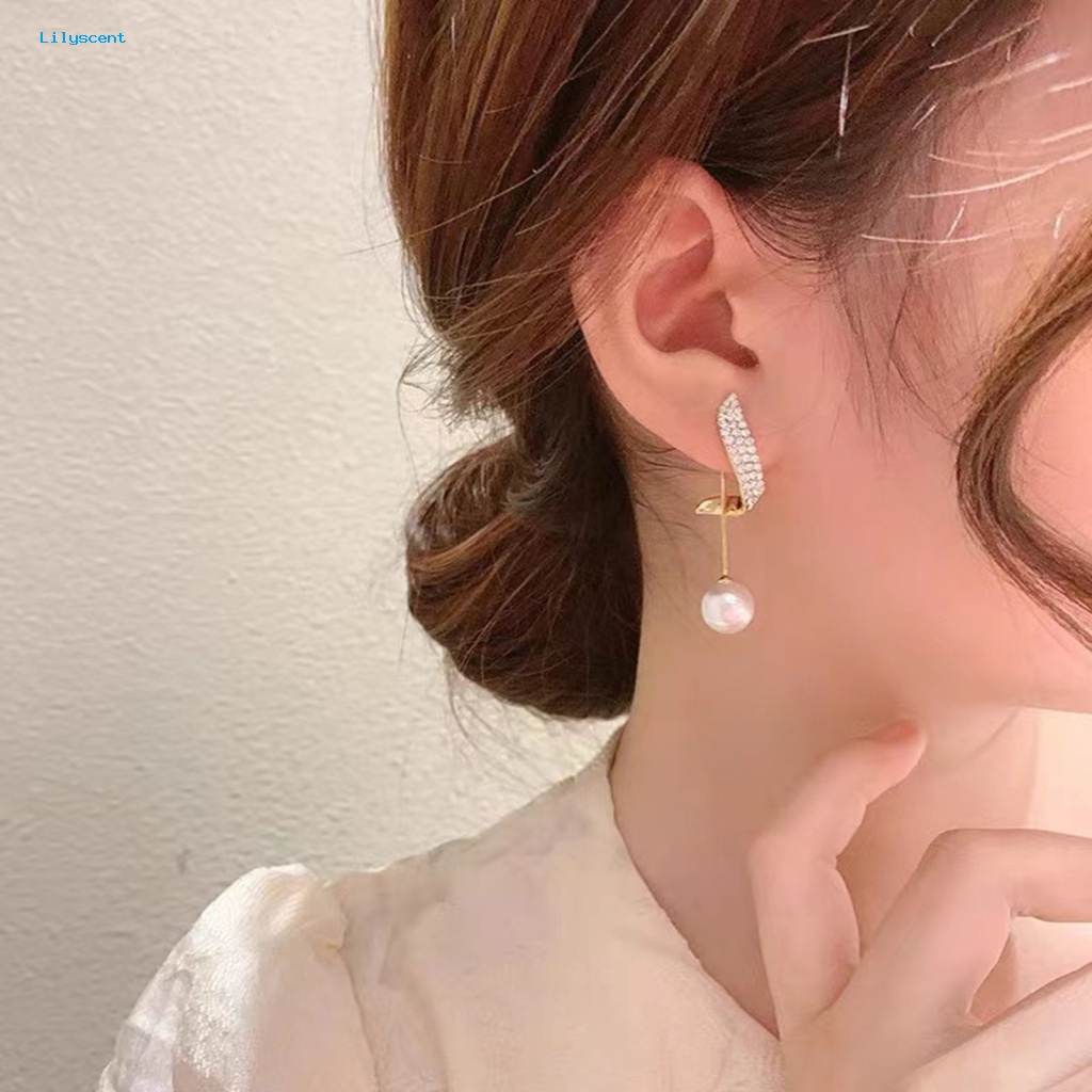 Lilyscent 1pasang Anting Menjuntai Mulia Fashion Perhiasan Glossy Faux Pearl Stud Earrings Dainty