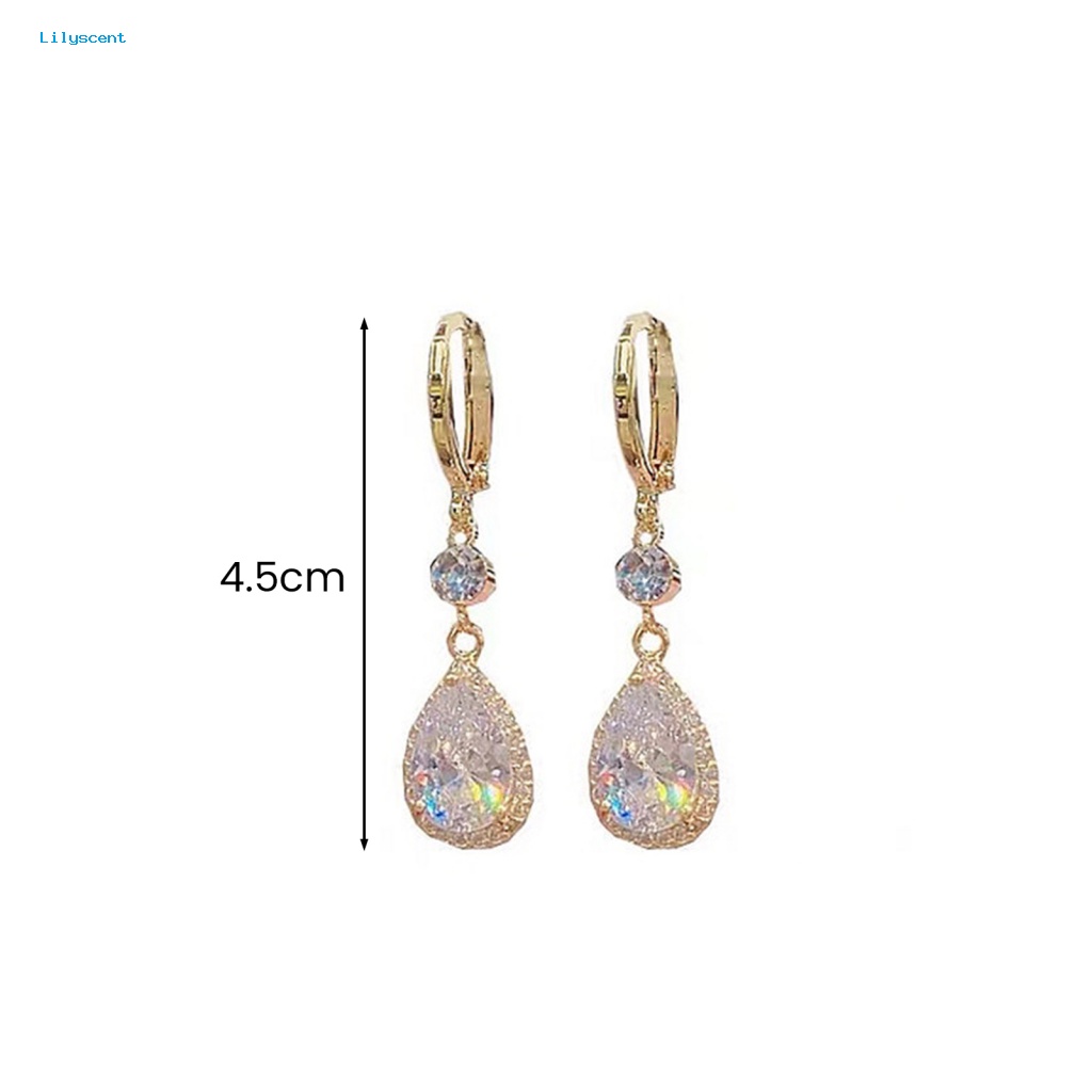 Lilyscent 1pasang Anting Wanita Mewah Fashion Perhiasan Bling Berlian Imitasi Menjuntai Anting Elegan