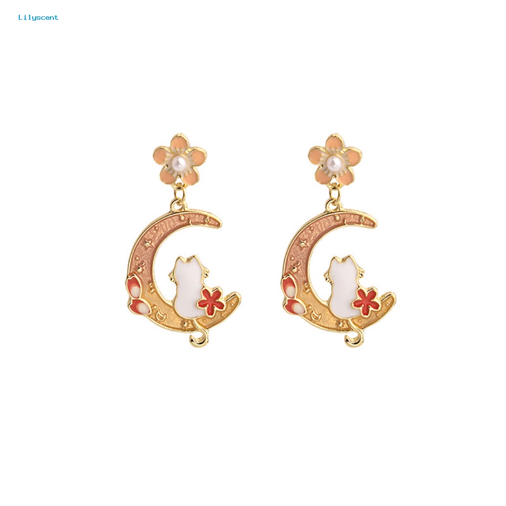 Lilyscent 1pasang Anti Luntur Wanita Anting Aksesori Fashion Wanita Gadis Indah Bulan Sabit Kelinci Stud Earrings Geometris