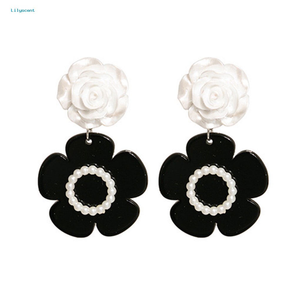 Lilyscent 1pasang Colorfast Ear Rings Perlengkapan Kostum Mewah Camellia Pearl Stud Earrings Retro