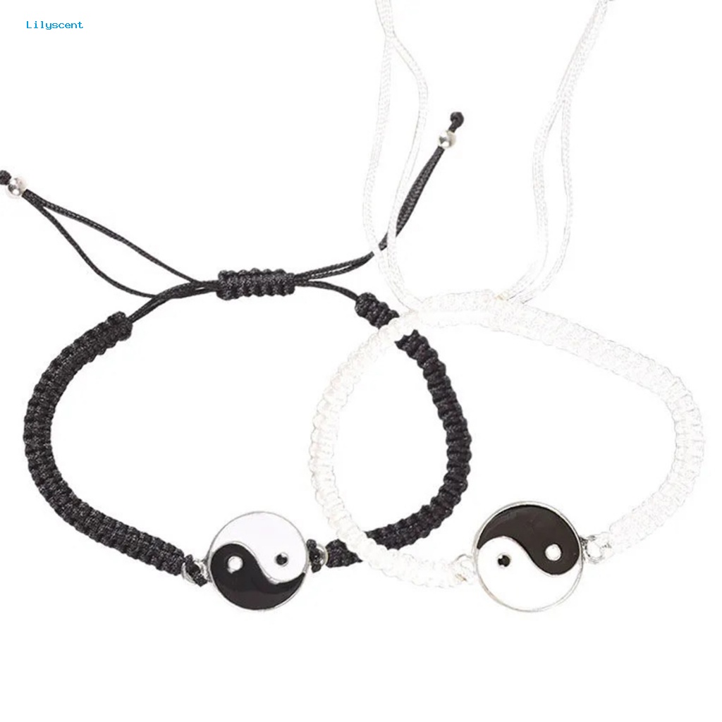 Lilyscent Unisex Pasangan Gelang Fashion Perhiasan Tai Chi Yin Yang Dekorasi Pasangan Tali String Adjustable