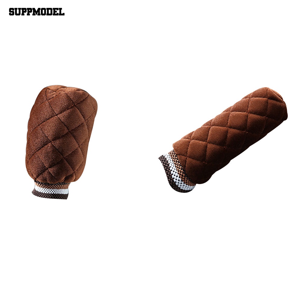 Suppmodel 2Pcs Mewah Interior Mobil Gear Shift Knob Cover Hangat Tangan Rem Grip Protection