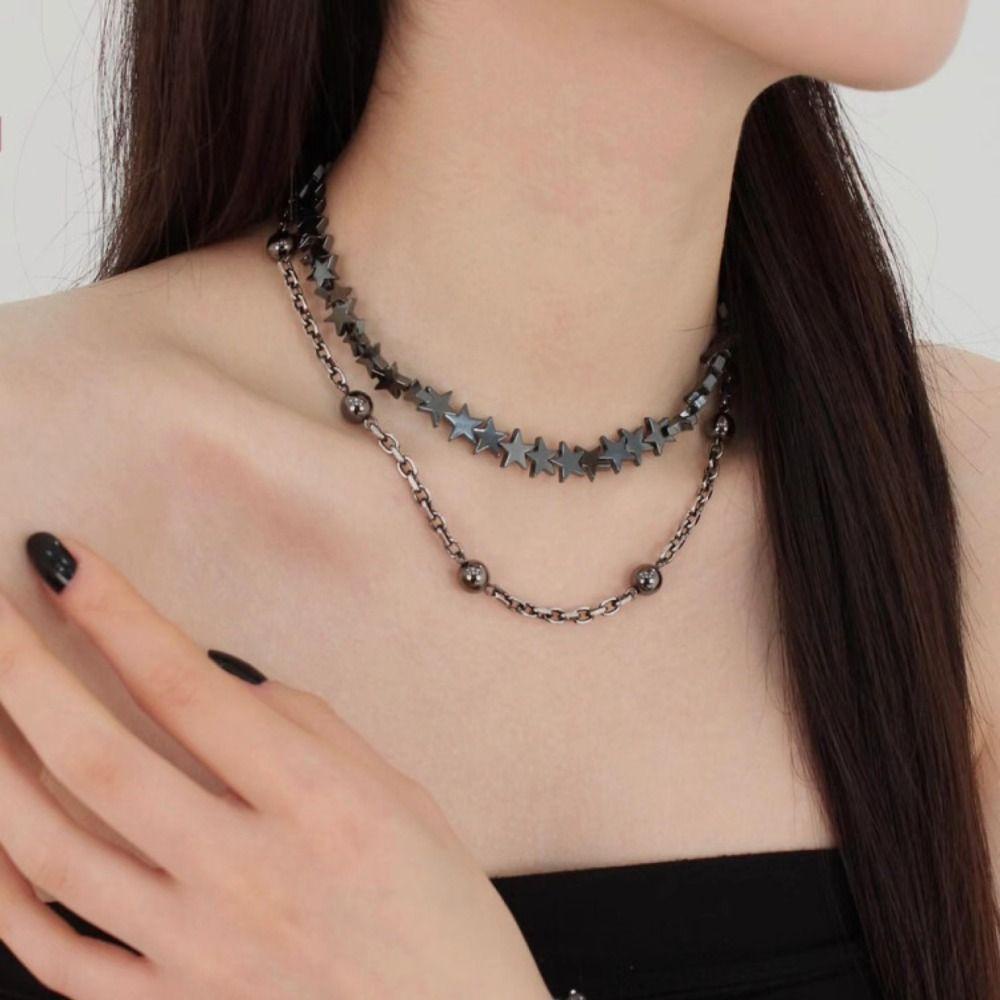 Mxbeauty Wanita Kalung Elegan Peri Kreatif Pentagram Bintang Tidak Teratur Manik Double Layer Choker