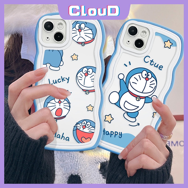 Casing Realme C35 C21Y C33 C25Y C15 C12 C20 C25s 9 7i 5i 9i 5s 7 5 10 6i 8i 8 9 Pro+C25 C11 C30 C20A C3 C17 Kartun Doraemon Kucing Lucu Wavy Edge Soft Tpu Couples Case