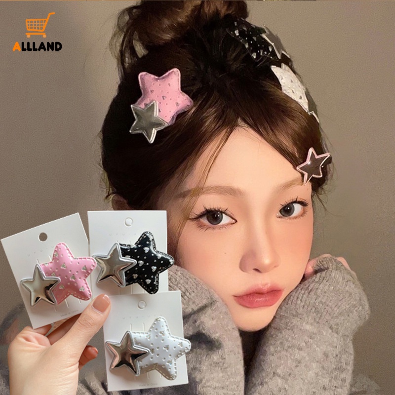 Harajuku Y2k Kulit Bintang Pentagram Jepit Rambut/Women Sweet Cute Duckbill Hair Clip/Jepit Rambut Model Tusuk Samping Gaya Milenial Mengkilap Vintage