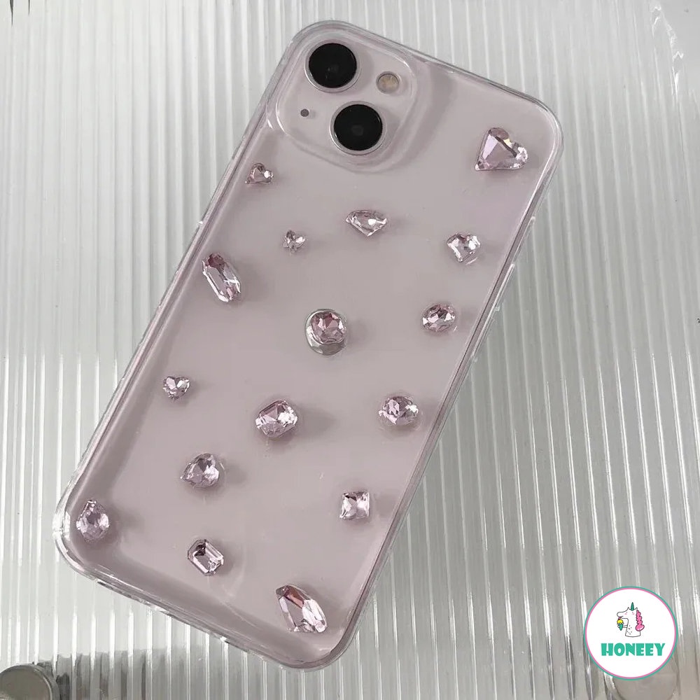 IPHONE 3d Mewah Berlian Imitasi Bersinar Bening Lembut Casing Ponsel Untuk Iphone12 14 13 11 Pro Max Bling Tahan Air Diamand Cover