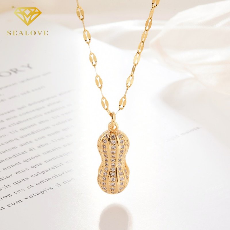 Kalung kacang Mutiara Kalung Titanium Anti Karat Korea Fashion