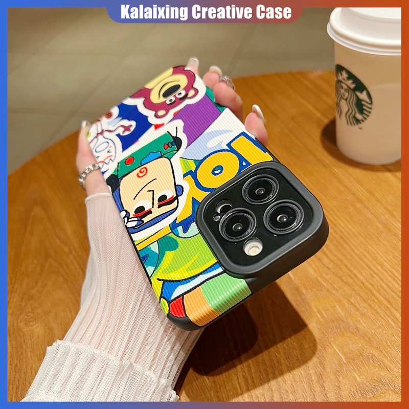 Casing Ponsel Kulit Garis Persegi Untuk iPhone14 Pro Max13 12 11 Xs Max X XR 7per8 Plus 14Plus Lembut Penutup Belakang Motif Toy Story