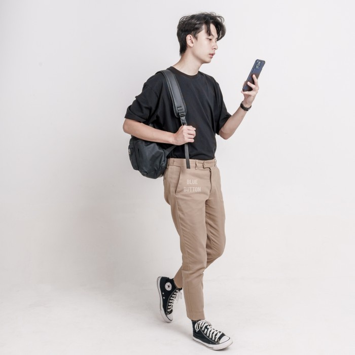 BlueButton Smart Chino Ankle Pants Slim Fit Celana Chino Pria - Sage - Khaki, 27