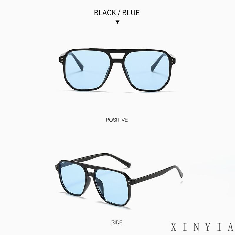 【Bayar di tempat】2023 gaya baru bintang yang sama Kacamata Hitam Kotak Bingkai Besar Balok Ganda Trendy Retro Fashionable Sunglasses Untuk Wanita