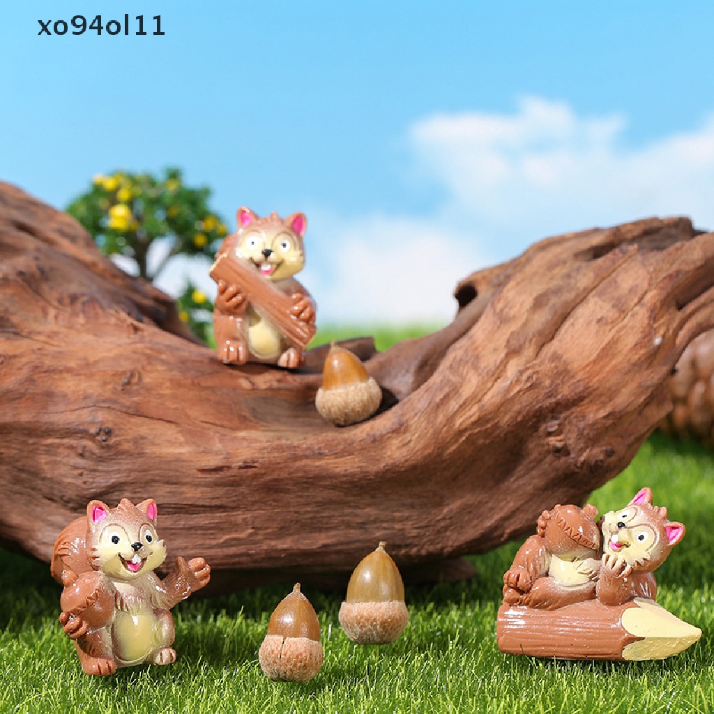 Xo Patung Tupai Miniatur Taman Peri Gnome Hadiah Kerajinan Resin Rumah OL