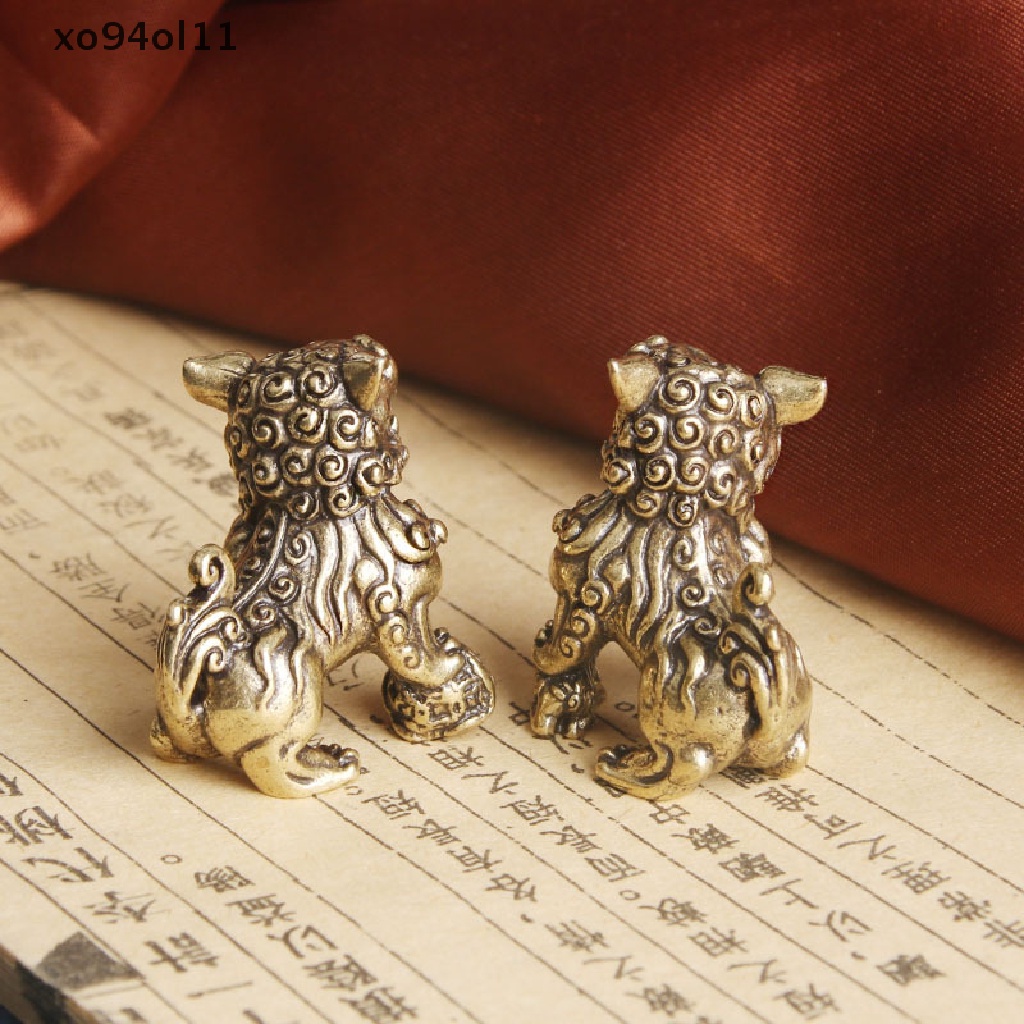 Xo Tembaga Murni Beruntung Lion King Patung Miniatur Ornamen Meja Antik Bronze Patung Hewan Cina Rumah Feng Shui Dekorasi OL