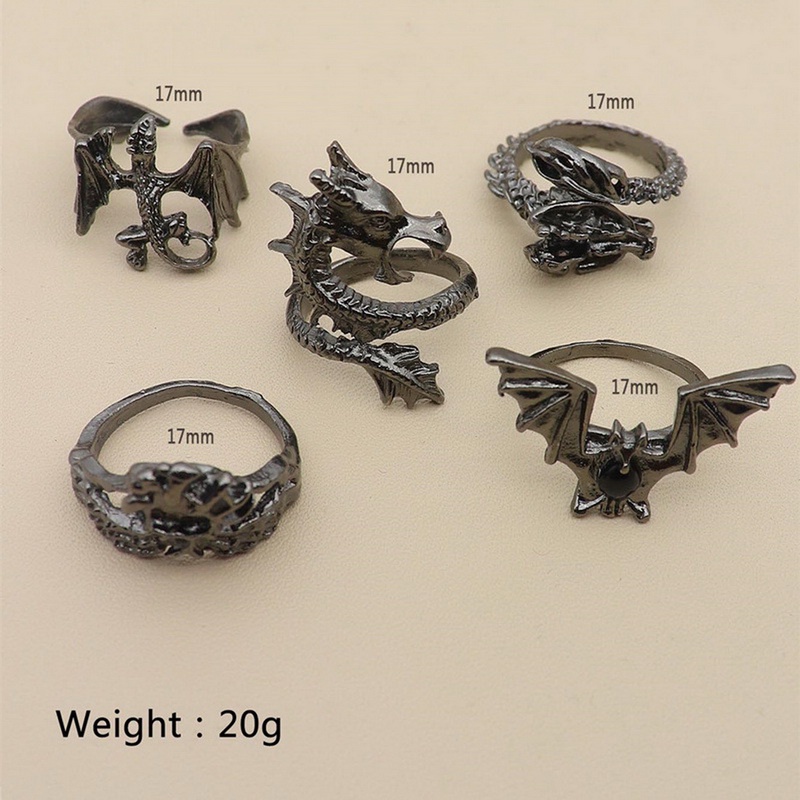 Baru Vintage Hip Hop Punk Naga Ular Kupu-Kupu Kelelawar Tengkorak Retro Knuckle Joint Rings Untuk Pria Gothic Jari Cincin Set Perhiasan