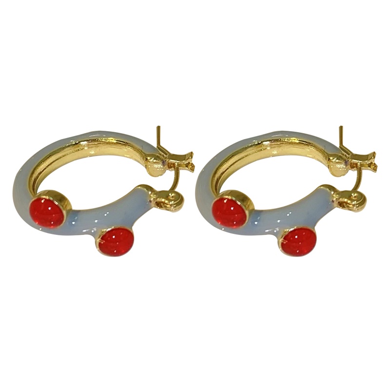 Fashion Retro Kabut Biru Drip Minyak Anting Bulat Untuk Wanita Mewah Merah Kristal Anting Hoop Perempuan Pesta Pernikahan Perhiasan Hadiah