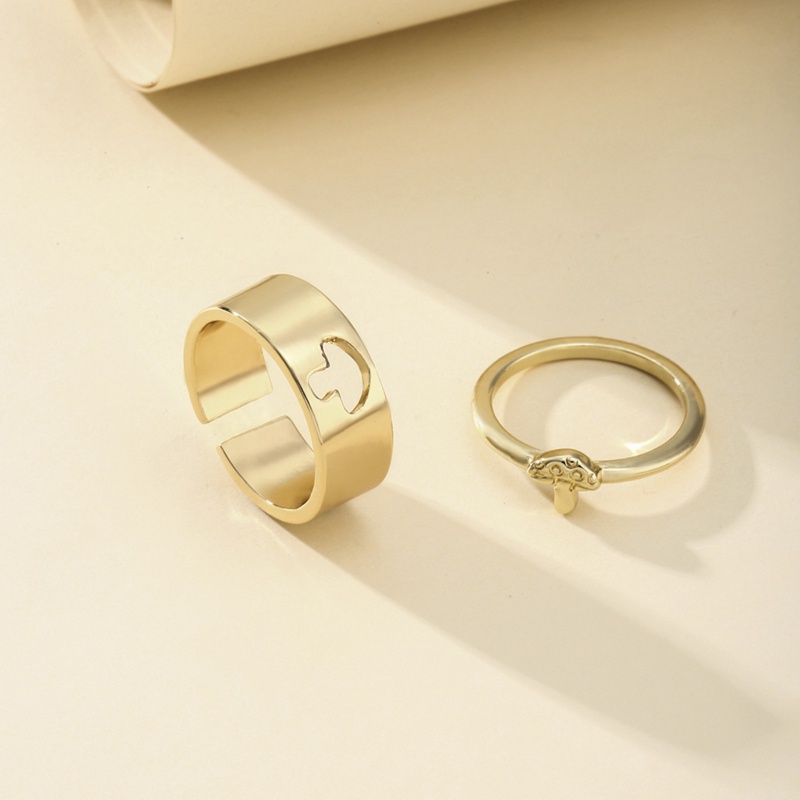 Lucu Jamur Pasangan Cincin Untuk Wanita Pria Trendi Vintage Terbuka Cincin Set Pertunangan Pesta Pernikahan Perhiasan Hadiah Punk Hip Hop