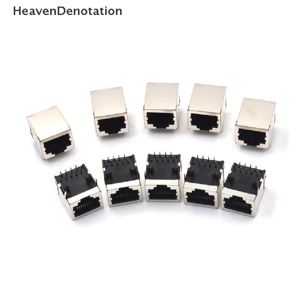 [HeavenDenotation] 10pcs/set RJ45 Network Ethernet 8P 8C Female Socket Konektor 8Pin PCB Mount Qulity Tinggi HDV