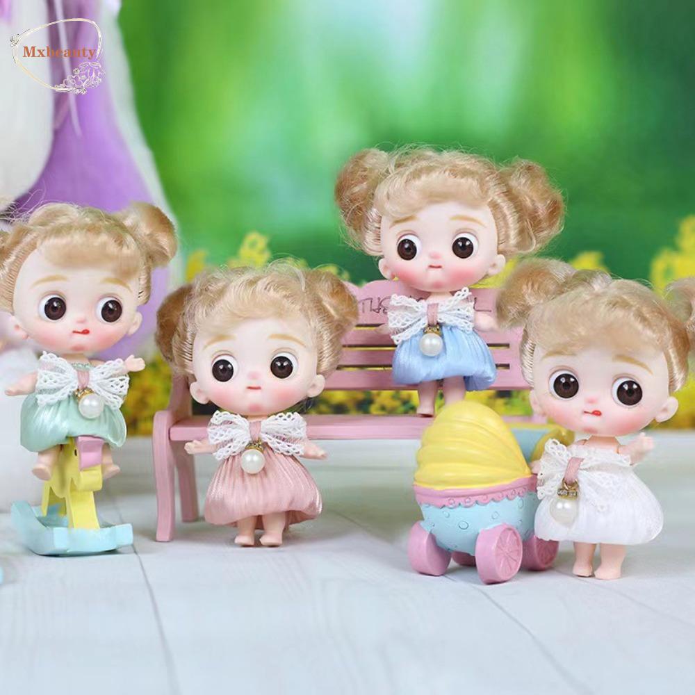 Mxbeauty Boneka BJD Mini Pakaian Fashion 12 cm Keriting Wig Hadiah Ulang Tahun Furnishing Artikel Dress Up Anak Menutup Mata Gadis Figure Mainan Action
