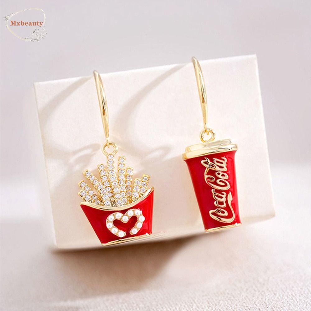 Mxbeauty Anting Wanita Meriah Trendi Temperamen Mutiara Telinga Drop Kentang Goreng Coke Asimetris Alloy Menjuntai Earrings