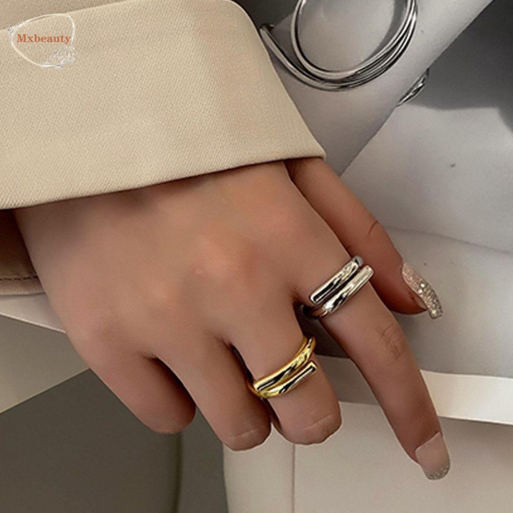 Mxbeauty Crossover Cincin Kreatif Vintage Pembukaan Adjustable Murni Wanita Perhiasan