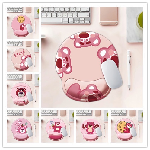 Seri Warna Pink Strawberry Bear Mouse Pad Silicon Turbus Type INS Anti -Schiping Mouse Pad Silicon Kabel Wire Mouse Pad