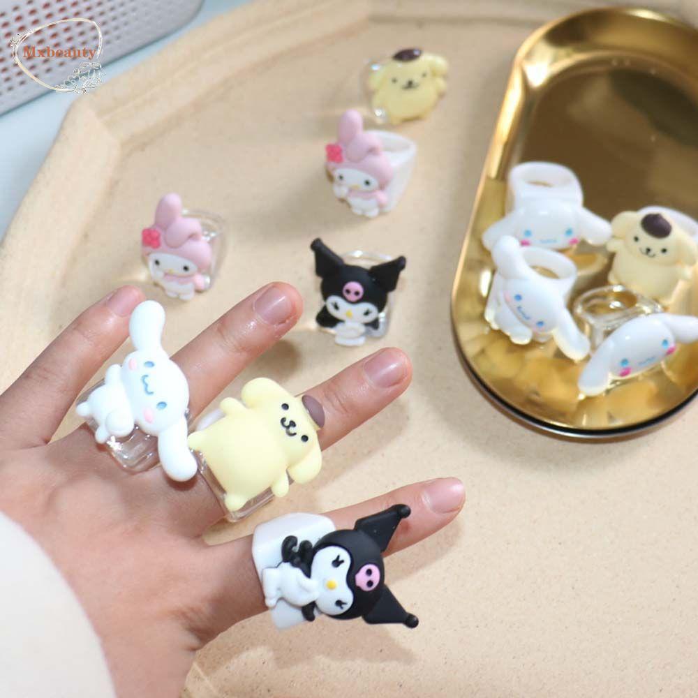 Mxbeauty Cincin Jari Desain Kartun My Melody Pudding Dog Kuromi Kelinci Bahan Resin Transparan Gaya Korea Untuk Wanita