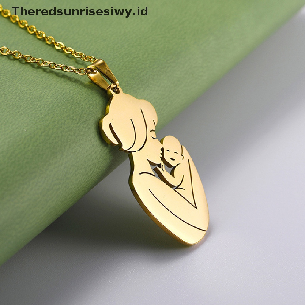 # Kado Mom &amp; PAPA DIY # Kalung Ibu Ayah Bayi Anak Kid Hari Ibu Warna Emas Rantai Stainless Steel Hadiah~