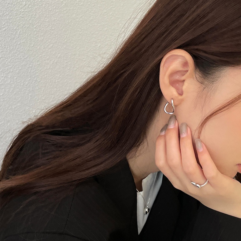 Roselife Chic s925 Perak Memutar Anting Hoop Untuk Wanita Gadis Korea Trendi Geometris Anting-Anting Hypoallergenic Telinga Perhiasan Hadiah