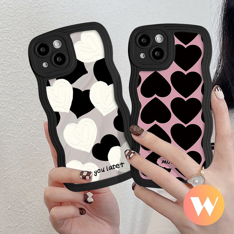 Oil Paint Love Heart Wavy Edge Case For Infinix Hot 9 12 11 10 Play Note 12 G96 10Pro Smart 6 5 4 Plus Hot 11s 10s 20s 8 12 Pro 12i 20 9 10 10Lite Pink Black Love Soft Tpu Cover