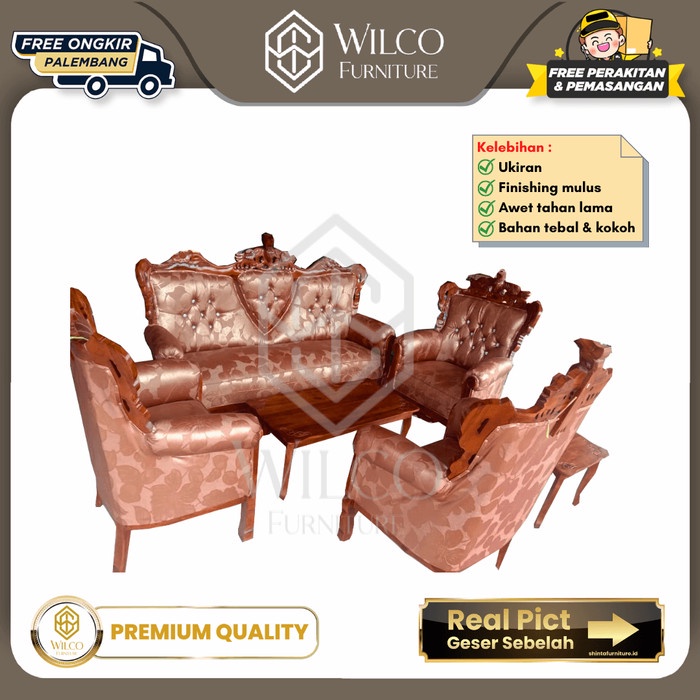 Kursi Tamu Jati Ukir Motif Garuda Kulit Sintetis 3111 + Sofa Set+Meja