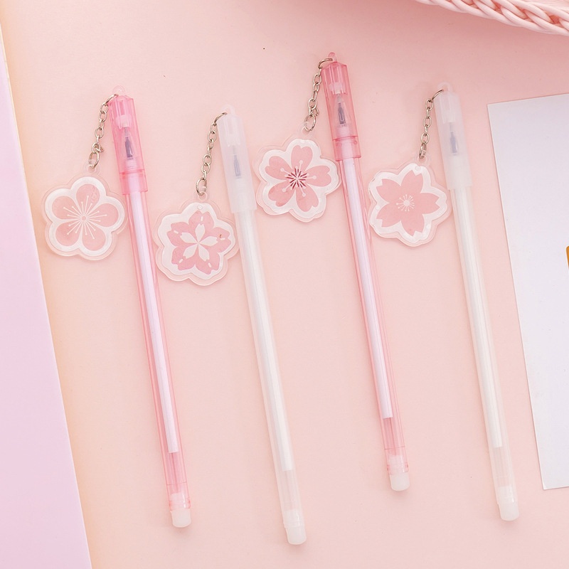2pcs/pack Gaya Korea Lucu Sakura Kucing Kelinci Liontin Gel Pen Pena Hitam Netral Untuk Perlengkapan Kantor Sekolah Stationary