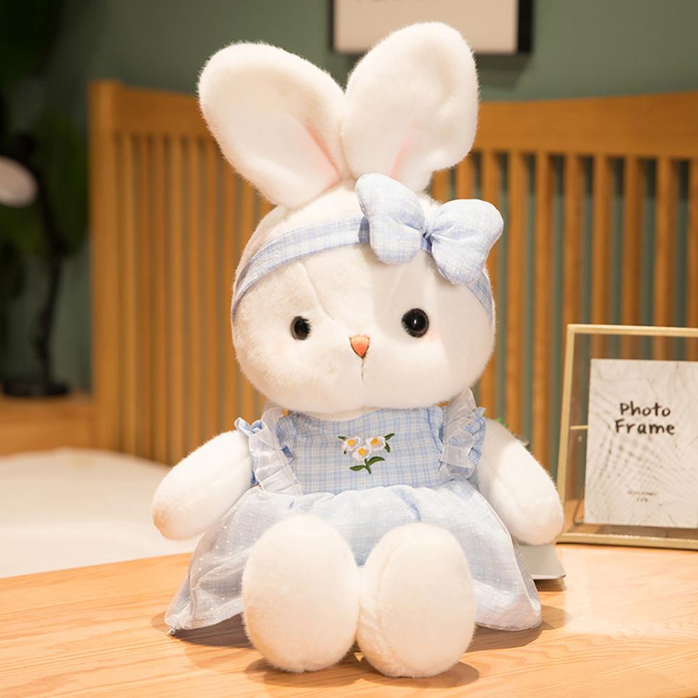 Timekey 40 cm Kelinci Lucu Mainan Mewah Dengan Simpul Busur Rambut Band Telinga Panjang Boneka Lembut Bunny Doll Tidur Mainan Anak Perempuan Anak Bayi Plush Animal Toy N9S4