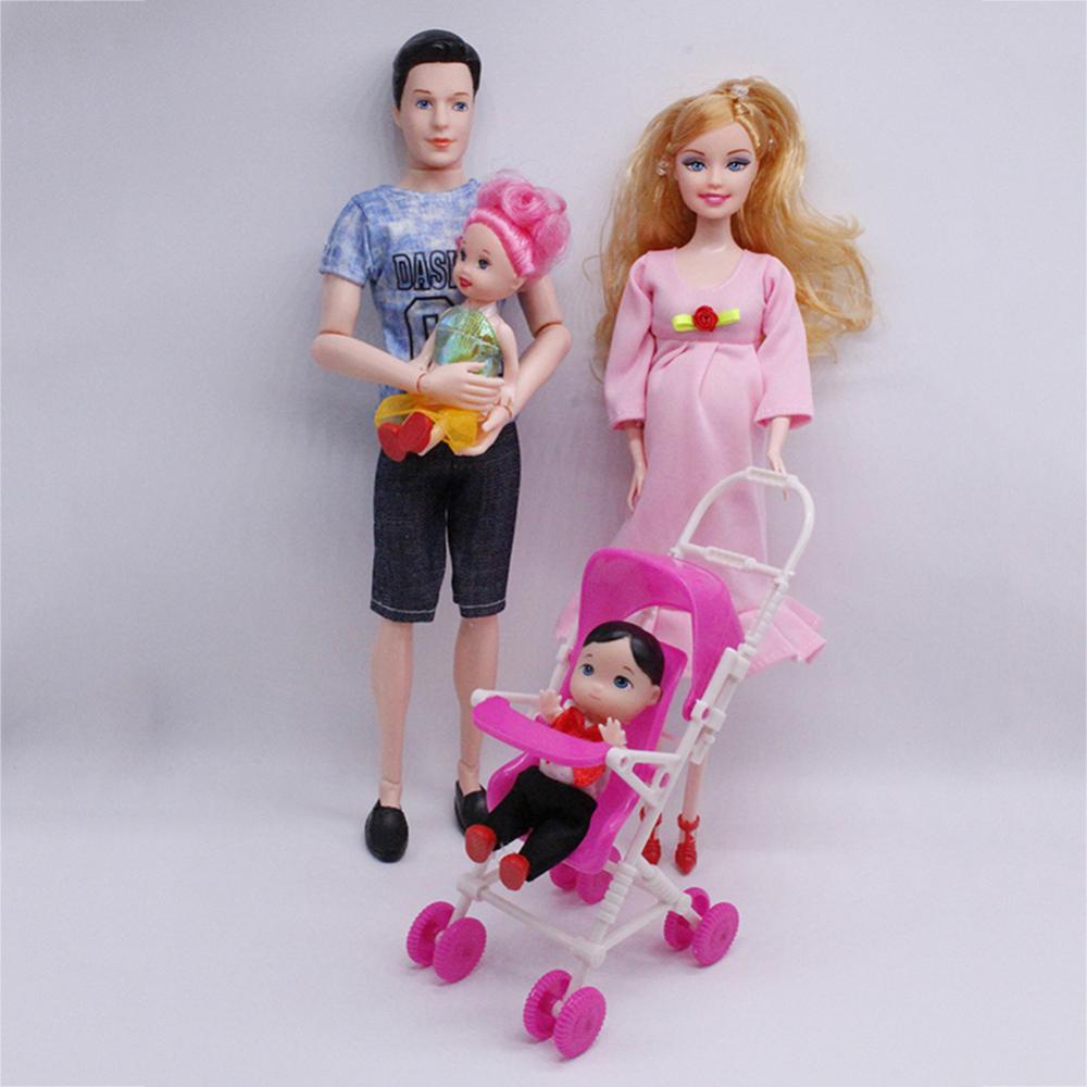 Timekey 5pcs Happy Family Kit Mainan Boneka Hamil Babyborn Ken &amp; Wife Dengan Kereta Dorong Mini Kereta Baby Doll Mainan Anak Untuk Perempuan E9M9