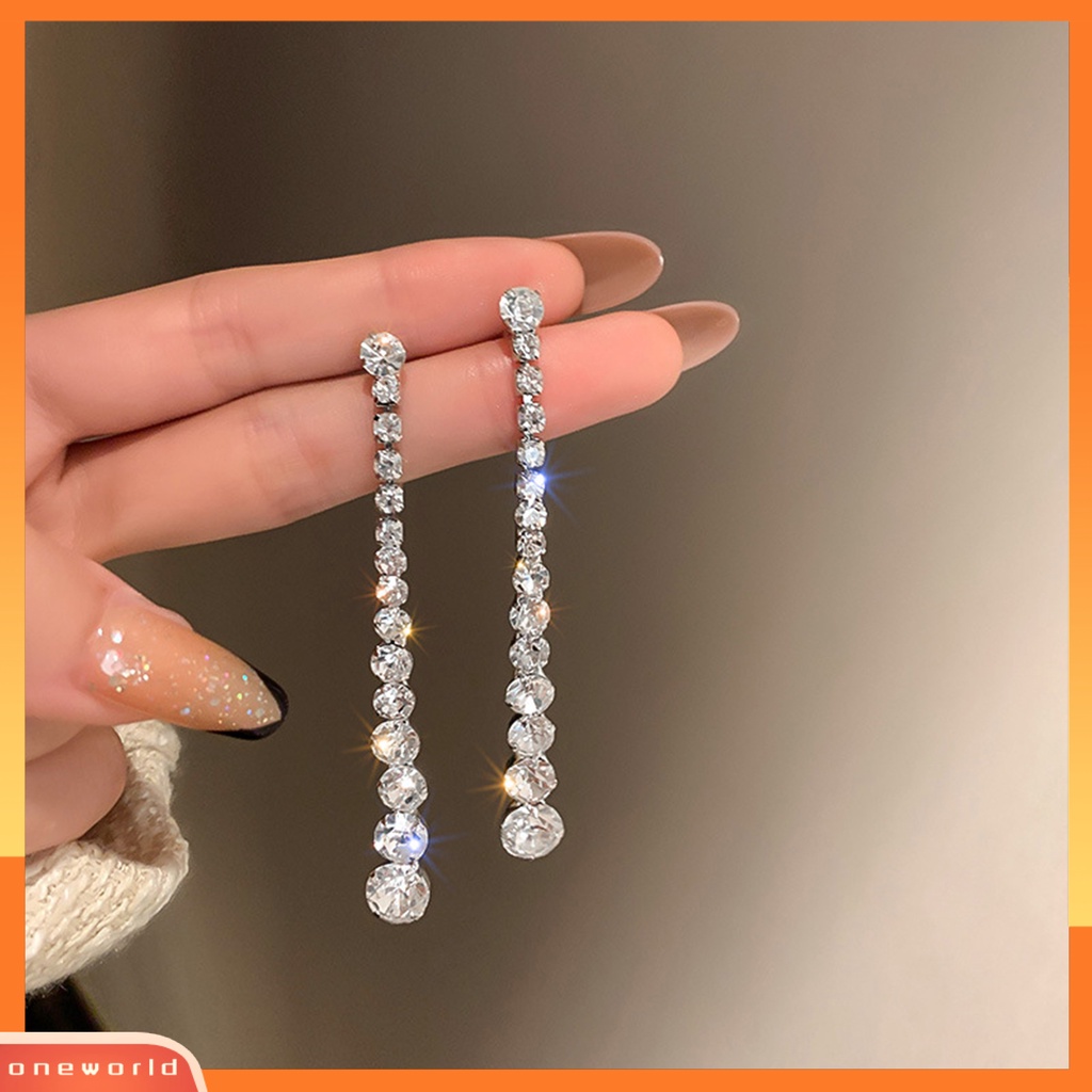 [EONE] 1pasang Anting Pejantan Dainty Elegan Temperamen Kepribadian Peri Hadiah Mewah Berkilau Berlian Imitasi Panjang Jumbai Linear Earrings Perhiasan Fashion