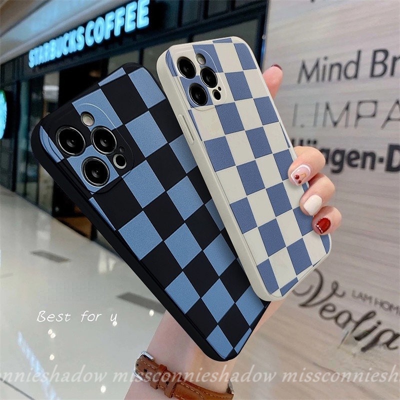 Infinix Hot 10Lite 11s 20s 11 9 8 12 12i 20 10t 10s Smart 5 4 6 Plus Hot9 10 12 11 Play Note 11 12pro 12 G96 8 12 2023 Fashion Couples Blue Chessboard Silicon Soft TPU Belakang Sarung