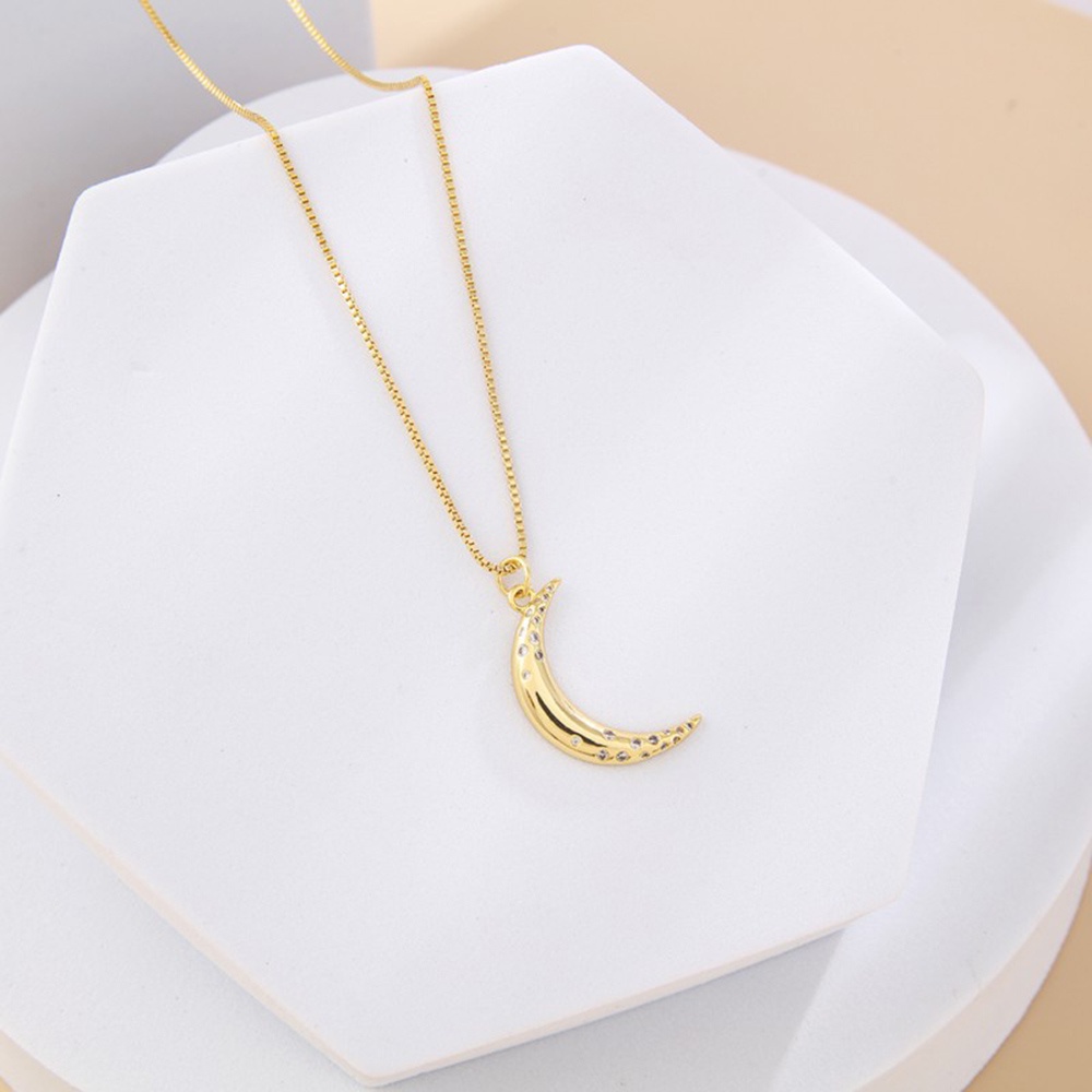 Kalung Liontin Bulan Lapis Emas Untuk Wanita Minimalis Warna-Warni Zirkon Perhiasan Klavikula Rantai Choker