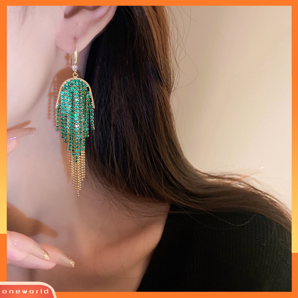 [EONE] 1pasang Anting Panjang Glitter Perhiasan Pernyataan Geometris Gaya Bohemian Warna-Warni Hias Berlian Imitasi Anting Rumbai Untuk Perjamuan