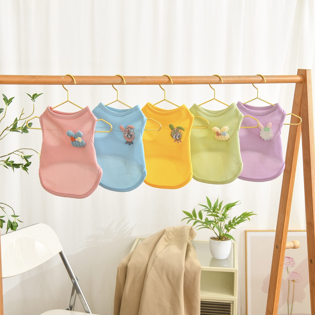 Kucing Dan Anjing Pakaian Hewan Peliharaan Musim Panas Keren Dan Bernapas Rompi Pet Pakaian Sederhana Dan Lucu Kelinci Bintang Aksesoris